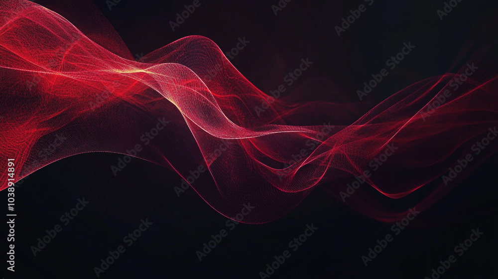 Poster abstract red wave patterns flowing smoothly against a dark background at nighttime