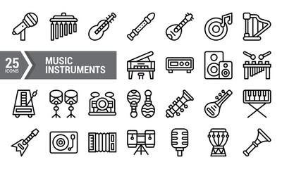 25 Line Icons of Musical Instruments for Your Design Project.