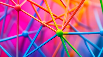 Vibrant geometric structure with dynamic lines in a colorful creative setting