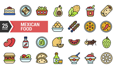 25 Colorful Line Icons for Your Mexican Food Designs.
