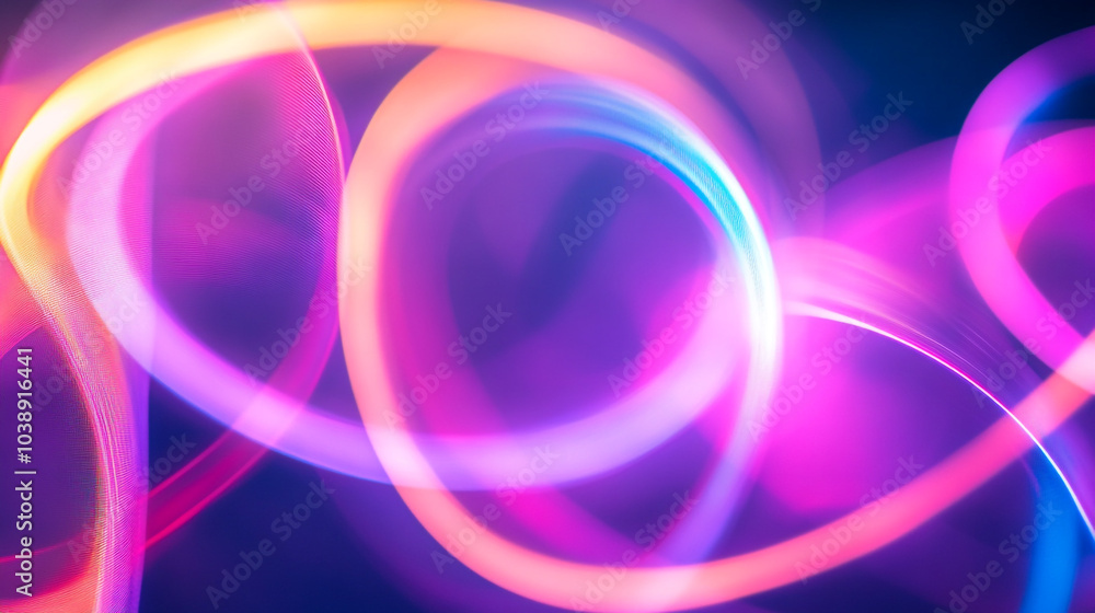 Poster colorful light trails create an abstract design in a dark background environment at night