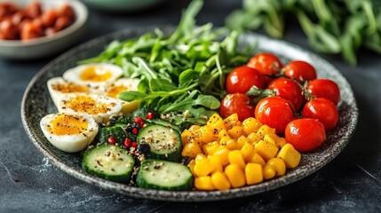 Segmented plate with various healthy food items including green vegetable