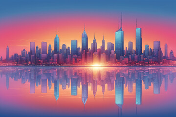 Silhouette of modern city at sunset	