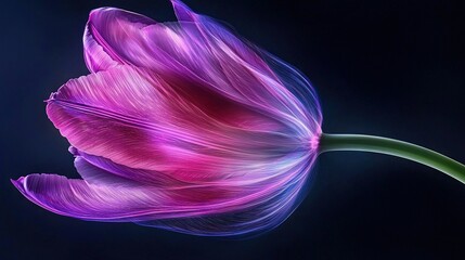 Obraz premium A close-up of a purple flower on a black background with a green stem centered