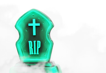 Obraz premium glowing tombstone gravestone, with fog, on transparent background