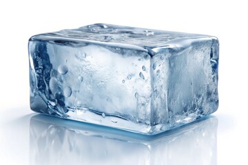 Obraz premium Frozen elegance: a translucent ice block emerging from white, radiating ethereal beauty.