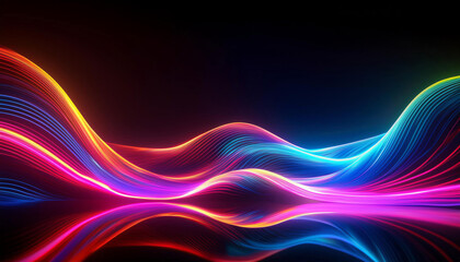 Neon Waves on a Dark Background with Vibrant Glow