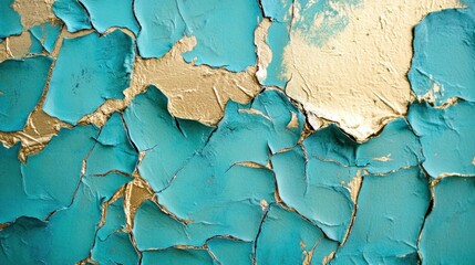 Abstract Blue and Gold Cracked Wall Texture