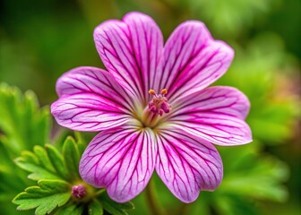 Obraz premium Herb Robert geranium's pink blooms, magnified and breathtaking, in macro photography.