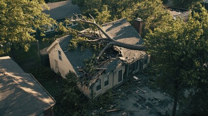 Naklejka premium Fallen Tree on House
