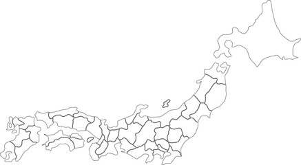 Outline Map of Japan with Prefectural Boundaries Vector Illustration