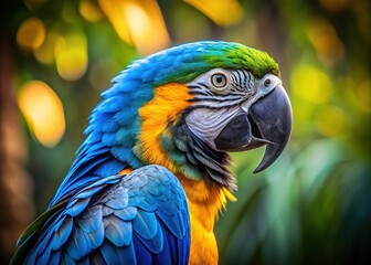 Obraz premium Playful perspective depicts a majestic macaw as a tiny, vibrant figurine.