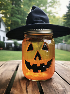 Halloween pampkin on the table.