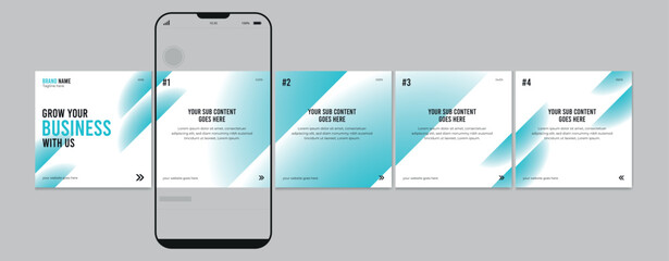 Business carousel post template for advertising, Set of carousel post for Instagram and LinkedIn, Blue gradient social media carousel layout, template eps 10.  © Graphaxil
