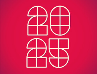 Vector poster with 2025 on  red background for Christmas and New year. New year postcard 2025.