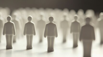 A blurred group of miniature figures representing a diverse gathering, symbolizing unity, community, and connection in modern society.