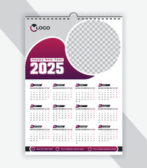 Single page wall calendar 2025 design template, modern and clean style vector one page calendar design 2025, a4 vector template