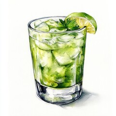Refreshing Lime Mojito Cocktail with Ice and Mint in a Glass - Perfect Summer Drink Illustration