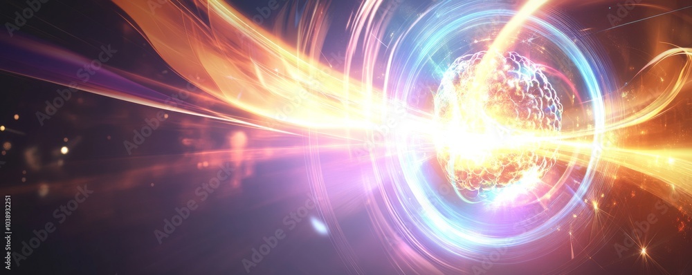 Poster a dynamic image showcasing an explosion of light and energy, capturing vibrant colors and motion in 