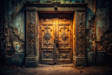 Through the eerie doorway, darkness seeps, whispering tales of haunted nights.