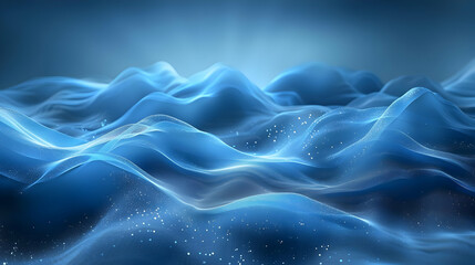 Abstract Blue 3D Background with Wavy Lines and Sparkles