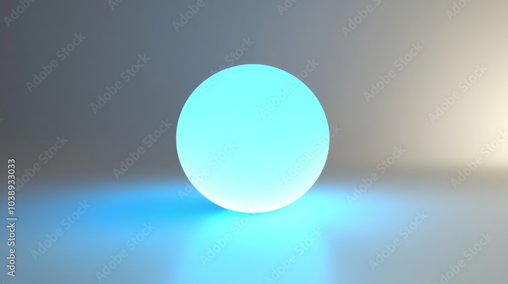 Poster a glowing blue sphere on a soft gradient background, creating a serene and futuristic atmosphere, pe