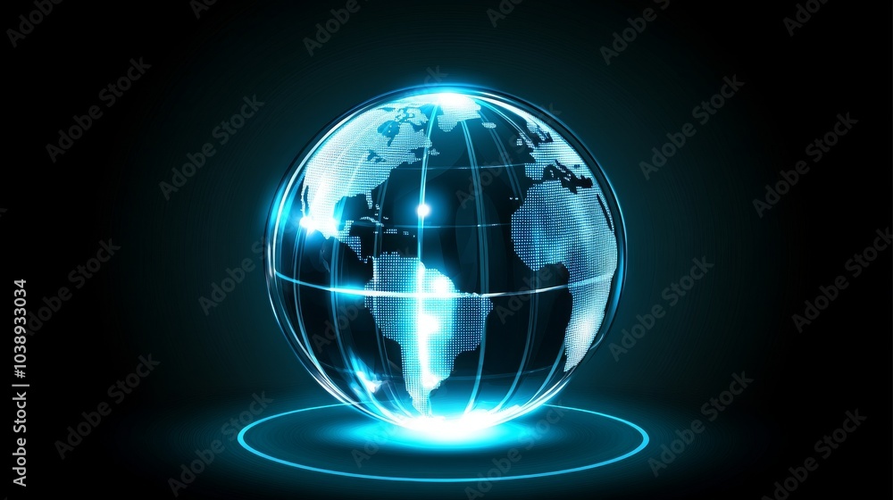Poster a glowing digital globe representing global connectivity and technology, perfect for themes of commu