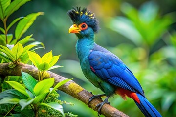 Obraz premium Ugandan rainforest, a sanctuary for the magnificent Great Blue Turaco.