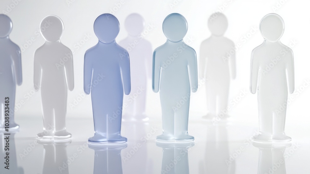 Poster a group of translucent figures representing diversity and unity in a minimalist design, creating a m