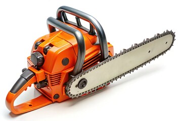 Naklejka premium White space frames, industrial might, chainsaw's stark beauty revealed.
