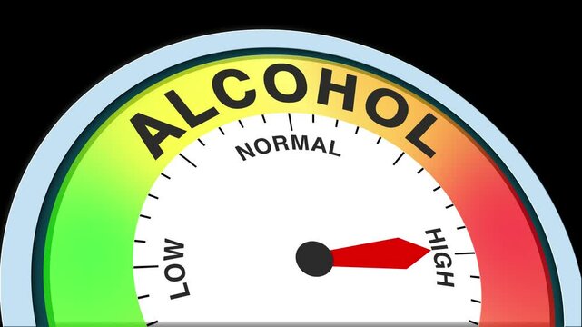 Alcohol Level Text or Word Low and Medium to High Meter Concept Animation on Black Background and Blue Screen