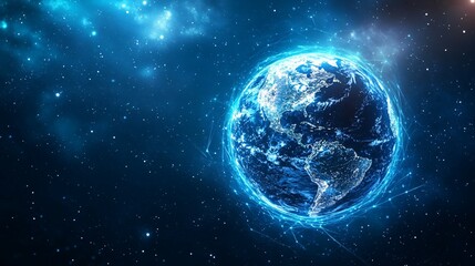 Fototapeta premium Blue Earth Globe Surrounded by Network Lines in Space