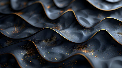 Abstract 3D Background with Black and Gold Wavy Texture