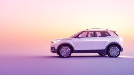 Fototapeta premium A modern white SUV parked against a vibrant sunset background, showcasing sleek design and innovative features.