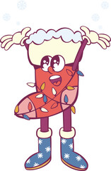 Christmas retro groovy mascot characters