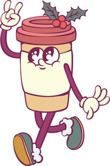 Christmas retro groovy mascot characters