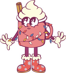 Christmas retro groovy mascot characters