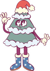 Groovy christmas tree mascot whimsical character