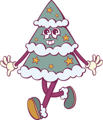 Groovy christmas tree mascot whimsical character