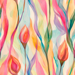 Floral watercolor multicolor drawing. Delicate pastel shades. Seamless floral background