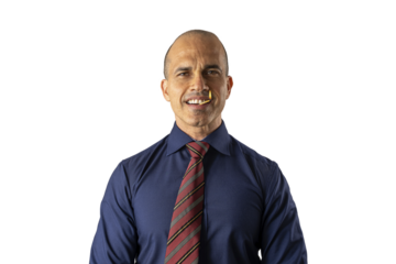 48 year old Brazilian man, facing the camera and with a lit match in his mouth_formal clothing_4.