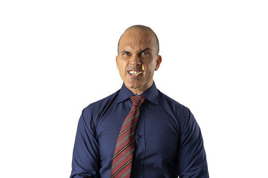 48 year old Brazilian man, facing the camera and with a lit match in his mouth_formal clothing_5.