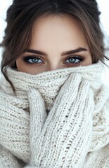 Portrait of a Beautiful Woman in White Winter