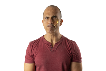 48 year old Brazilian man, facing the camera and with a lit match in his mouth_3.