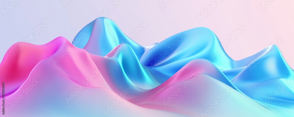 Poster a stunning abstract wave design featuring smooth gradients of pink and blue, creating a tranquil and