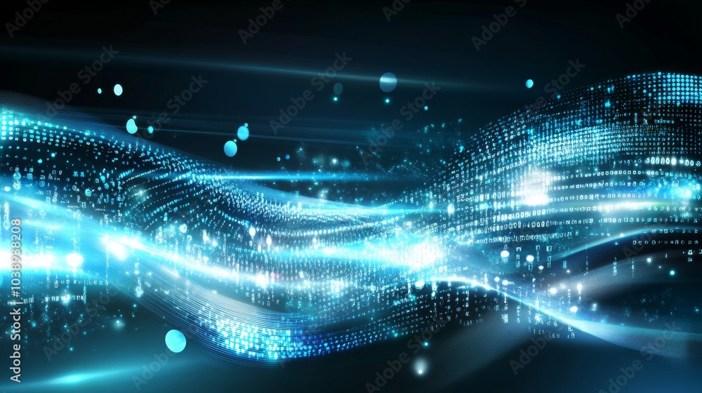 Aufkleber a stunning digital wave of blue light and particles, creating a mesmerizing effect for technology an
