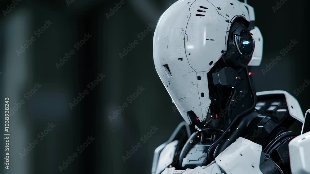 Poster advanced sci-fi robot on dark background. future robotic and cybernetic concept. futuristic artifici