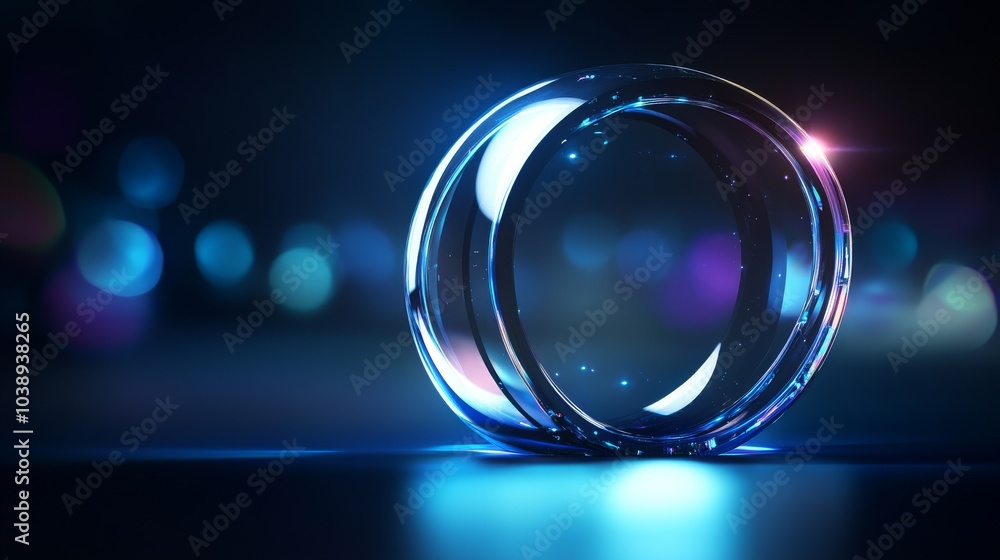 Poster a stunning glass orb reflecting vibrant light, creating a mesmerizing visual effect in a dark settin