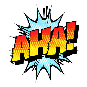 Sound effect bubble with exclamation &lsquo;Aha!&rsquo; in retro halftone comic book style 