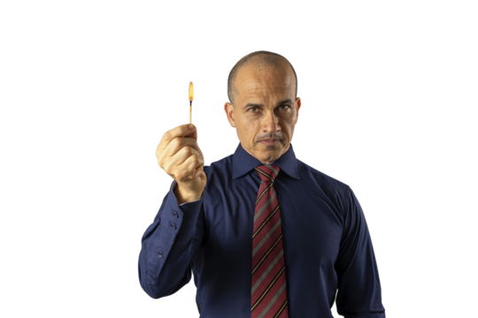 48 year old Brazilian man, facing the camera and holding a match access_formal clothing_3.